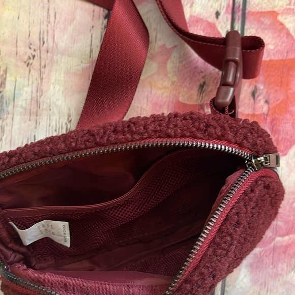 Burgundy Faux Sheerling Bum Bag Sling Crossbody - Picture 2 of 4